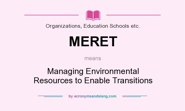 What does MERET mean? It stands for Managing Environmental Resources to Enable Transitions