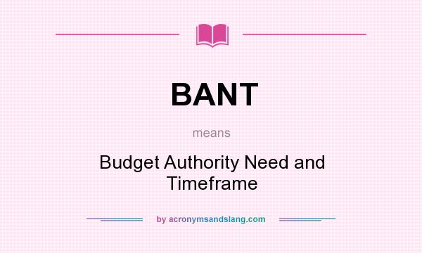 What does BANT mean? It stands for Budget Authority Need and Timeframe