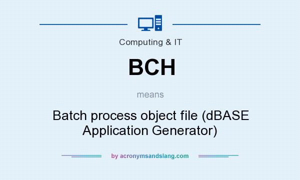 What does BCH mean? It stands for Batch process object file (dBASE Application Generator)