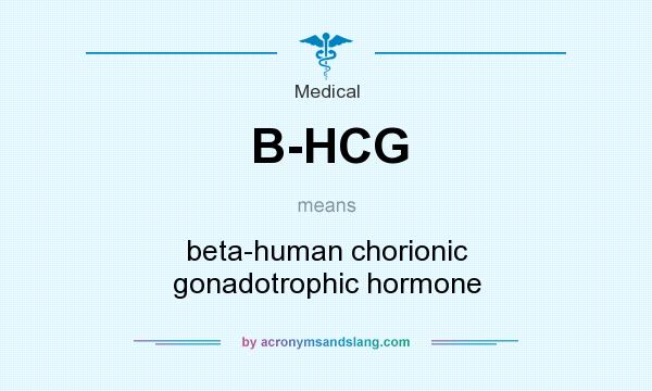 What does B-HCG mean? It stands for beta-human chorionic gonadotrophic hormone