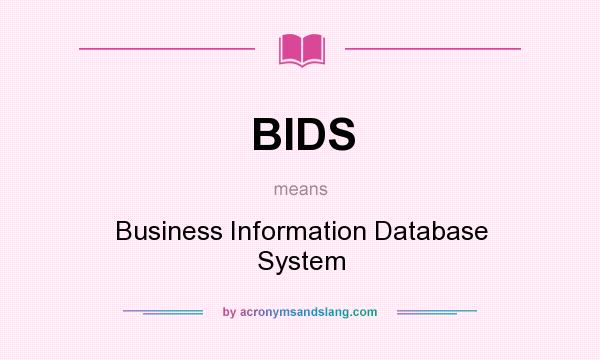 What does BIDS mean? It stands for Business Information Database System