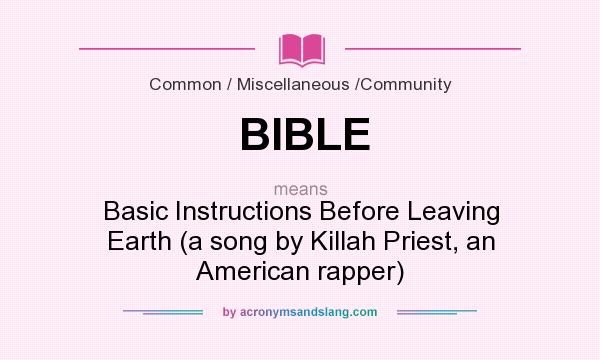 What does BIBLE mean? It stands for Basic Instructions Before Leaving Earth (a song by Killah Priest, an American rapper)