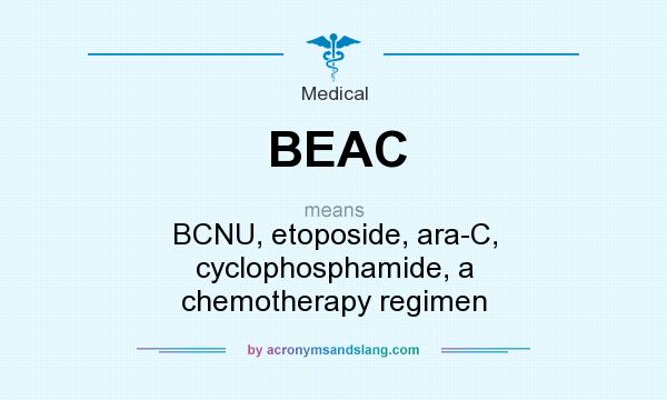 What does BEAC mean? It stands for BCNU, etoposide, ara-C, cyclophosphamide, a chemotherapy regimen