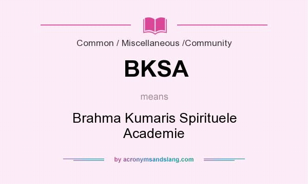 What does BKSA mean? It stands for Brahma Kumaris Spirituele Academie