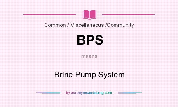 What does BPS mean? It stands for Brine Pump System