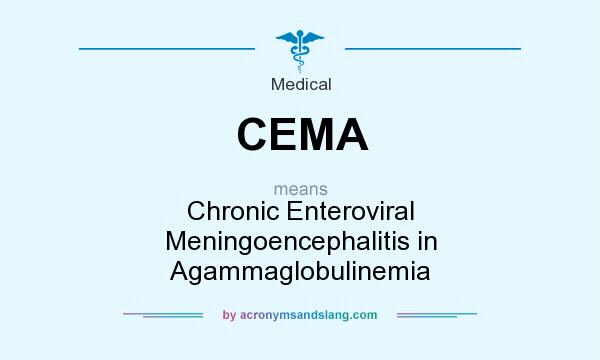 What does CEMA mean? It stands for Chronic Enteroviral Meningoencephalitis in Agammaglobulinemia