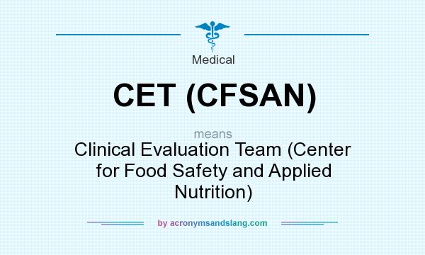 What does CET (CFSAN) mean? It stands for Clinical Evaluation Team (Center for Food Safety and Applied Nutrition)