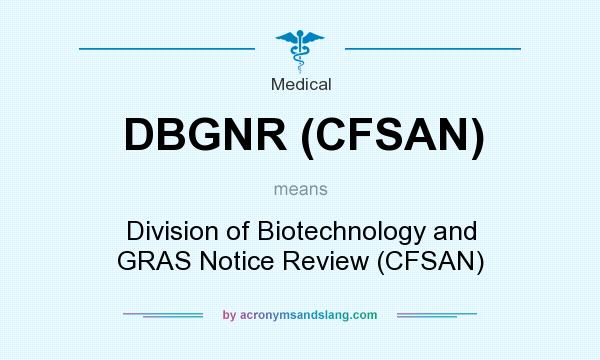 What does DBGNR (CFSAN) mean? It stands for Division of Biotechnology and GRAS Notice Review (CFSAN)