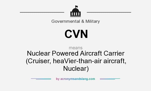 What does CVN mean? It stands for Nuclear Powered Aircraft Carrier (Cruiser, heaVier-than-air aircraft, Nuclear)