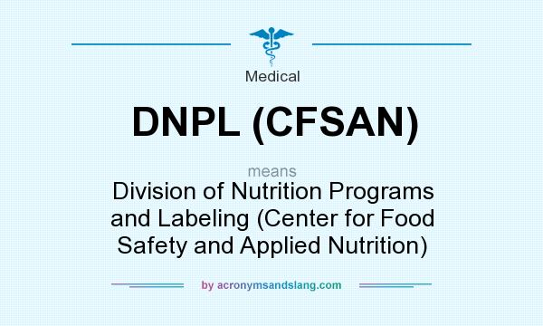 What does DNPL (CFSAN) mean? It stands for Division of Nutrition Programs and Labeling (Center for Food Safety and Applied Nutrition)