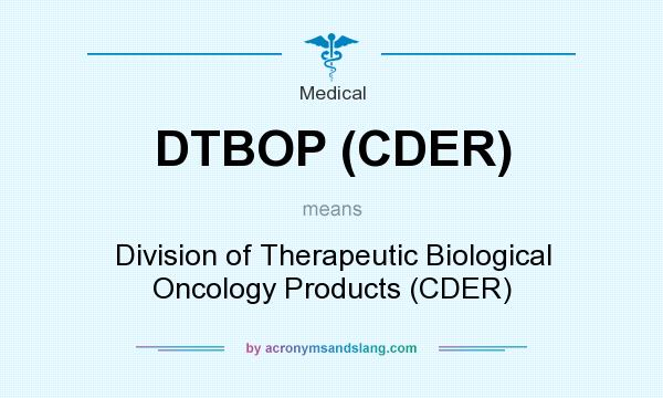 What does DTBOP (CDER) mean? It stands for Division of Therapeutic Biological Oncology Products (CDER)