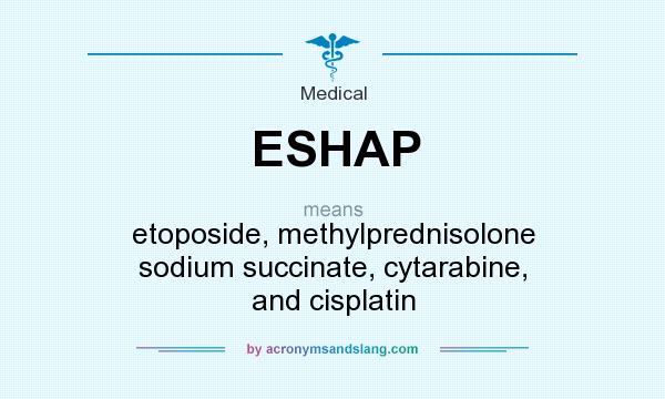 What does ESHAP mean? It stands for etoposide, methylprednisolone sodium succinate, cytarabine, and cisplatin