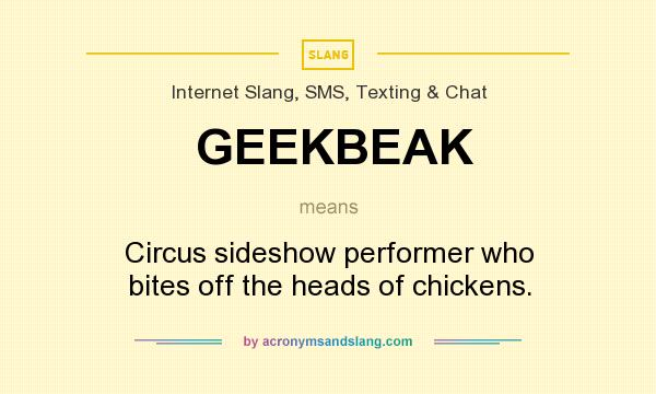 What does GEEKBEAK mean? It stands for Circus sideshow performer who bites off the heads of chickens.