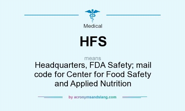 What does HFS mean? It stands for Headquarters, FDA Safety; mail code for Center for Food Safety and Applied Nutrition