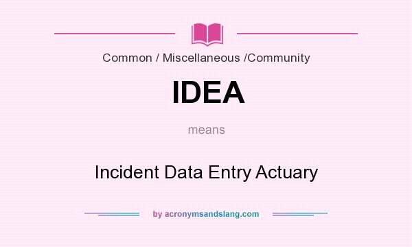 What does IDEA mean? It stands for Incident Data Entry Actuary