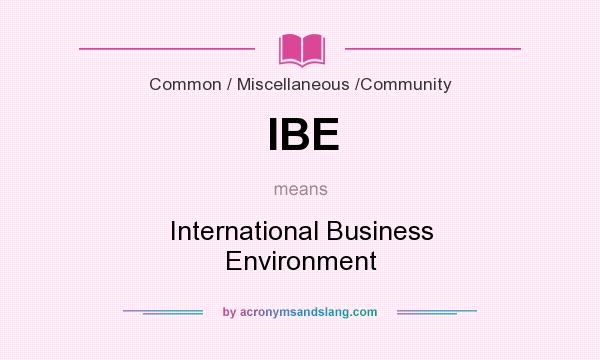 What does IBE mean? It stands for International Business Environment