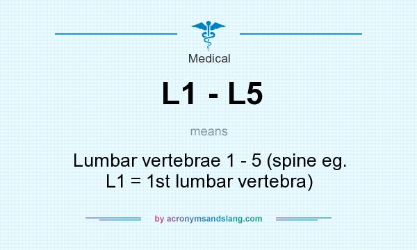 What does L1 - L5 mean? It stands for Lumbar vertebrae 1 - 5 (spine eg. L1 = 1st lumbar vertebra)