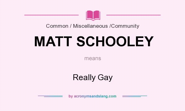 What does MATT SCHOOLEY mean? It stands for Really Gay