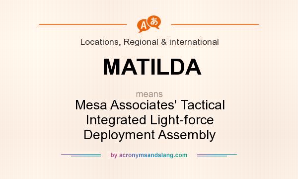 What does MATILDA mean? It stands for Mesa Associates` Tactical Integrated Light-force Deployment Assembly