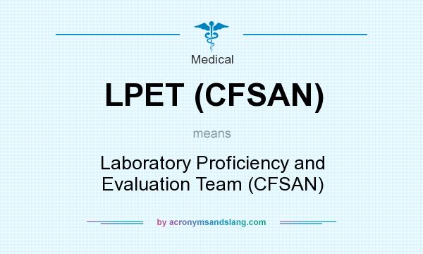 What does LPET (CFSAN) mean? It stands for Laboratory Proficiency and Evaluation Team (CFSAN)