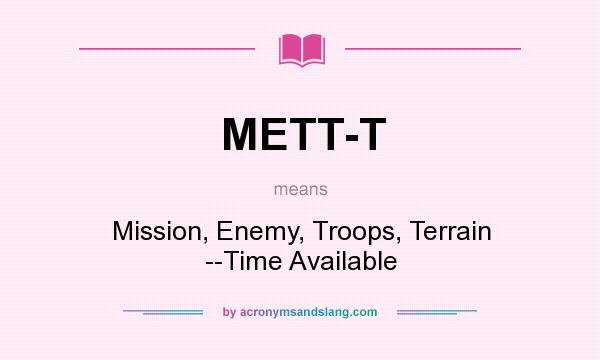 What does METT-T mean? It stands for Mission, Enemy, Troops, Terrain --Time Available