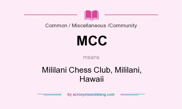 What does MCC mean? It stands for Mililani Chess Club, Mililani, Hawaii