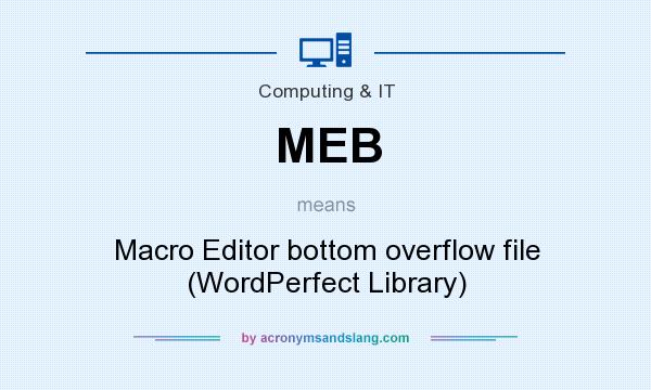 What does MEB mean? It stands for Macro Editor bottom overflow file (WordPerfect Library)