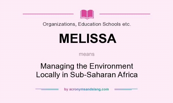 What does MELISSA mean? It stands for Managing the Environment Locally in Sub-Saharan Africa