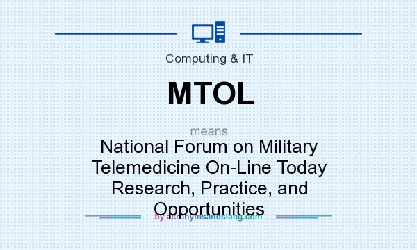What does MTOL mean? It stands for National Forum on Military Telemedicine On-Line Today Research, Practice, and Opportunities