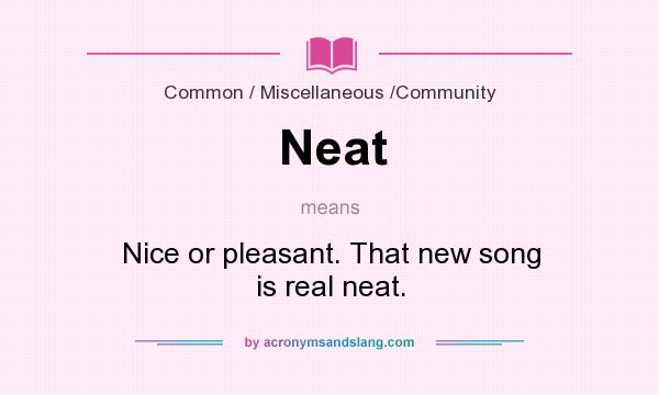 What does Neat mean? It stands for Nice or pleasant. That new song is real neat.