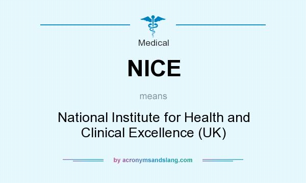 What does NICE mean? It stands for National Institute for Health and Clinical Excellence (UK)
