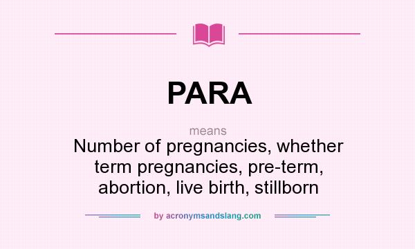 What does PARA mean? It stands for Number of pregnancies, whether term pregnancies, pre-term, abortion, live birth, stillborn