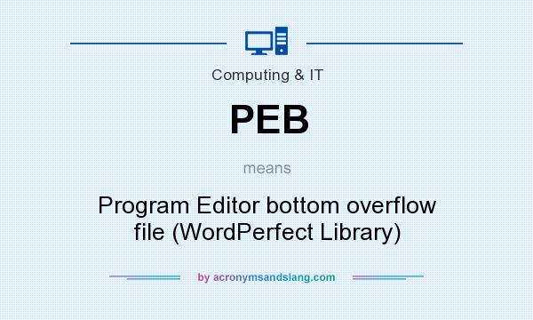 What does PEB mean? It stands for Program Editor bottom overflow file (WordPerfect Library)