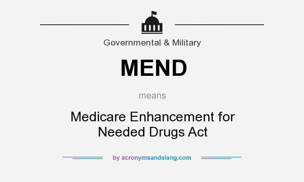 What does MEND mean? It stands for Medicare Enhancement for Needed Drugs Act
