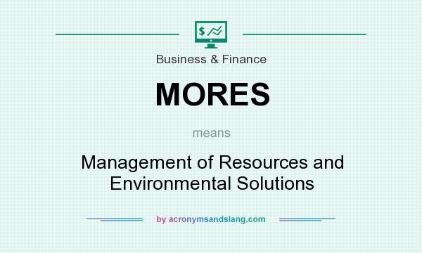 What does MORES mean? It stands for Management of Resources and Environmental Solutions