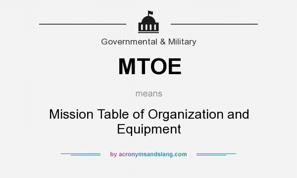 MTOE Mission Table of Organization and Equipment in Government