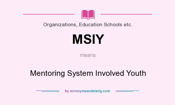 What does MSIY mean? It stands for Mentoring System Involved Youth