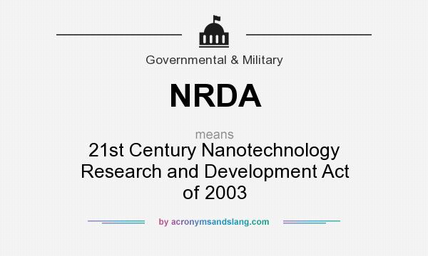 What does NRDA mean? It stands for 21st Century Nanotechnology Research and Development Act of 2003