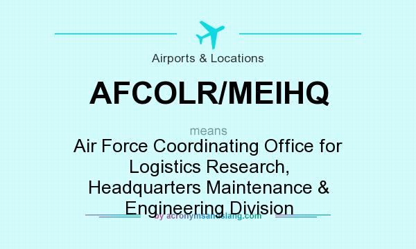 What does AFCOLR/MEIHQ mean? It stands for Air Force Coordinating Office for Logistics Research, Headquarters Maintenance & Engineering Division