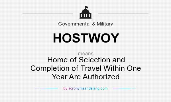 What does HOSTWOY mean? It stands for Home of Selection and Completion of Travel Within One Year Are Authorized