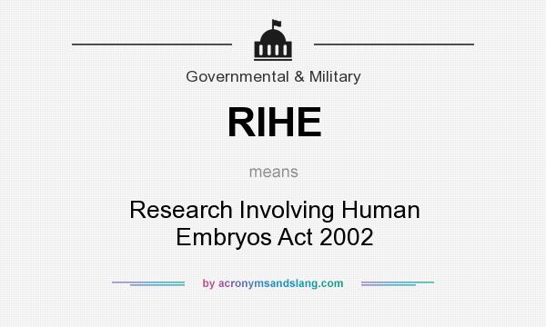 What does RIHE mean? It stands for Research Involving Human Embryos Act 2002