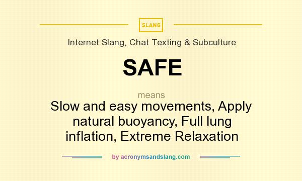 What does SAFE mean? It stands for Slow and easy movements, Apply natural buoyancy, Full lung inflation, Extreme Relaxation