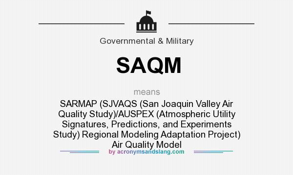 What does SAQM mean? It stands for SARMAP (SJVAQS (San Joaquin Valley Air Quality Study)/AUSPEX (Atmospheric Utility Signatures, Predictions, and Experiments Study) Regional Modeling Adaptation Project) Air Quality Model