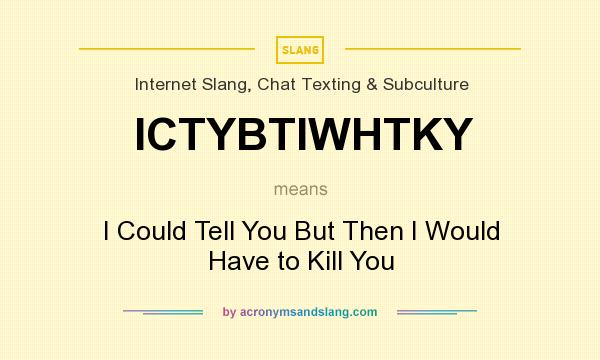 What does ICTYBTIWHTKY mean? It stands for I Could Tell You But Then I Would Have to Kill You