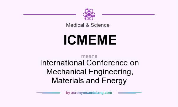 What does ICMEME mean? It stands for International Conference on Mechanical Engineering, Materials and Energy