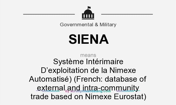 What does SIENA mean? It stands for Système Intérimaire D’exploitation de la Nimexe Automatisé) (French: database of external and intra-community trade based on Nimexe Eurostat)
