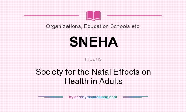 What does SNEHA mean? It stands for Society for the Natal Effects on Health in Adults