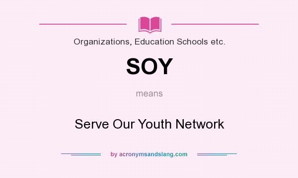 What does SOY mean? It stands for Serve Our Youth Network