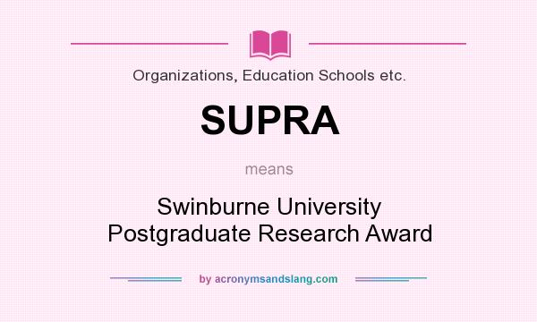 What does SUPRA mean? It stands for Swinburne University Postgraduate Research Award