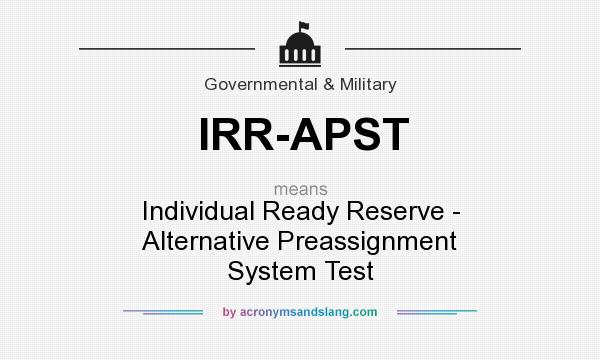 What does IRR-APST mean? It stands for Individual Ready Reserve - Alternative Preassignment System Test